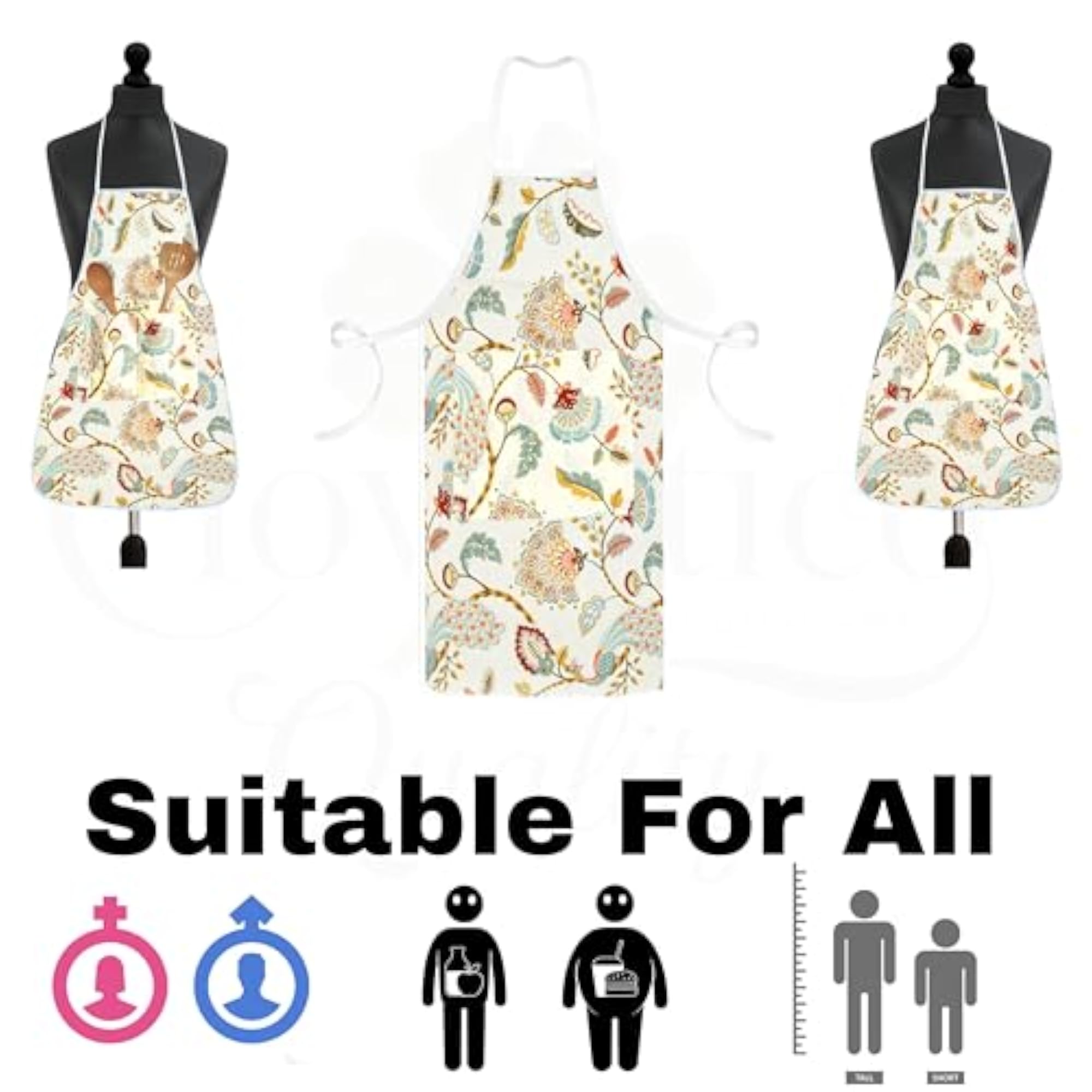 Floral Kitchen Apron, Unisex, Waterproof